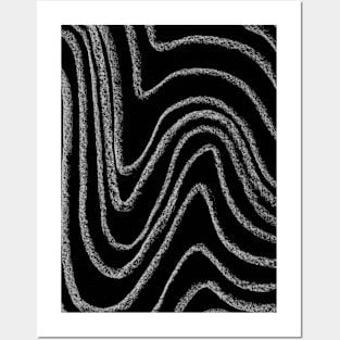 White and Black Minimal Wavy Lines - Abstract Charcoal Drawing Posters and Art